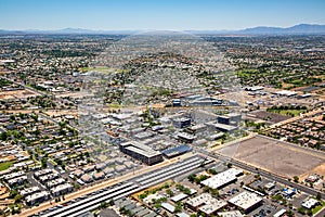 Downtown Gilbert, Arizona aerial view looking from the NE to the SW