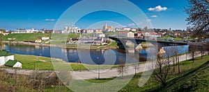 Downtown of Grodno and Neman river. Grodno city, Belarus.