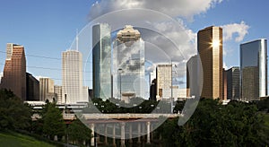 Downtown Houston seen from the Bayou