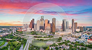 Downtown Houston, Texas, USA Drone Skyline Aerial Panorama