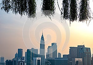 Downtown Kuala Lumpur city skyline, cityscape of Malaysia at twilight