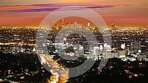 Downtown LA night Los Angeles sunset skyline