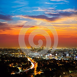 Downtown LA night Los Angeles sunset skyline California