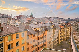 Downtown Lausanne city skyline in Switzerland