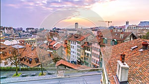 Downtown Lausanne city skyline in Switzerland