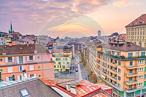 Downtown Lausanne city skyline in Switzerland