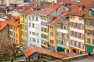 Downtown Lausanne city skyline in Switzerland