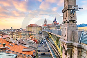 Downtown Lausanne city skyline in Switzerland