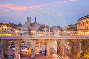 Downtown Lausanne city skyline in Switzerland