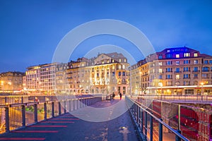 Downtown Lausanne city skyline in Switzerland