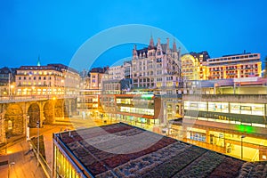 Downtown Lausanne city skyline in Switzerland