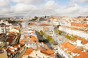 Downtown Lisboa, Portugal: panoramic view of Rossio square 