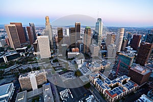 The downtown Los Angeles California and the city traffic at dusk