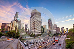 Downtown Los Angeles city skyline, cityscape of LA