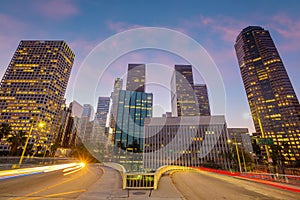 Downtown Los Angeles city skyline, cityscape of LA