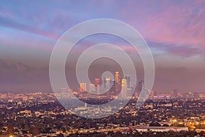 Downtown Los Angeles city skyline, cityscape of LA