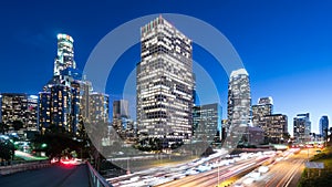 Downtown Los Angeles and freeway traffic Time lapse.