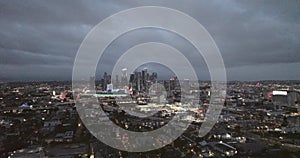 Downtown Los Angeles night aerial view, business centre of the city. LA cityscapes.