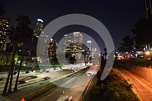 Downtown Los Angeles at Night - Freeway view