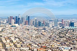 Downtown Los Angeles skyline city buildings cityscape aerial view photo in California United States