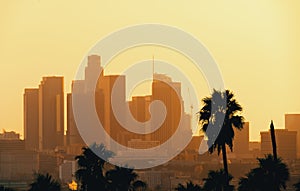 Downtown Los Angeles skyline at sunset