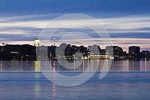 Downtown of Madison accross Monona Lake photo