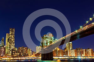 Downtown Manhattan night view from Brooklyn Bridge Park