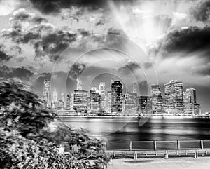 Downtown Manhattan at night. View from Brooklyn Bridge Park, Brooklyn