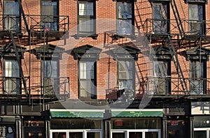 Downtown Manhattan Tenement Buildings with New Trendy CafÃÂ© Shop Developments Gentrification