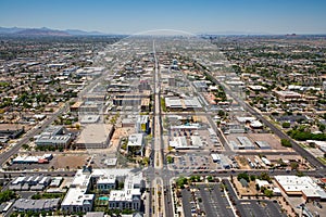 Downtown Mesa, Arizona aerial view from east to west photo