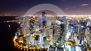 Downtown Miami Aerial Night Skyline