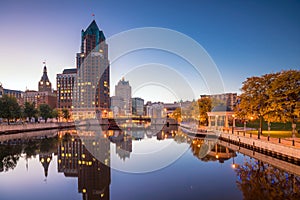 Downtown Milwaukee skyline in USA