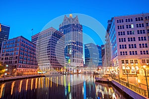 Downtown Milwaukee skyline in USA