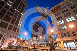 Downtown Milwaukee skyline in USA