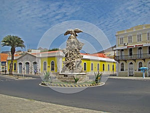 Downtown of Mindelo city Aguia statue Eagle monument Sao Vicente island Cape Verde Cabo Verde