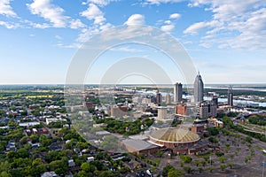 Downtown Mobile, Alabama waterfront in March of 2023