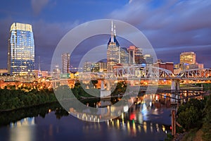 Downtown Nashville Tennessee Skyline Blue Hour