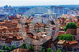 Downtown and newer districts of Strasbourg view