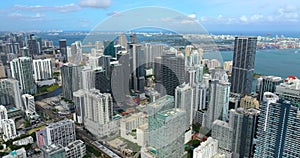 Downtown office district of Miami Brickell in Florida, USA. High commercial and residential skyscraper buildings in