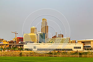 Downtown Omaha Nebraska USA at sunrise on a clear sky morning. photo