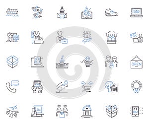 Downtown parcel delivery line icons collection. Courier, Package, Expedited, Delivery, Parcel, Rush, Express vector and