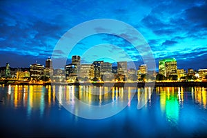 Downtown Portland cityscape at the night time