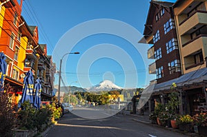 Downtown Pucon with Villarrica Volcano, Pucon, Chile