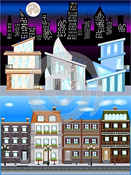 Downtown Residential Buildings Scene Vector Illustration Collection