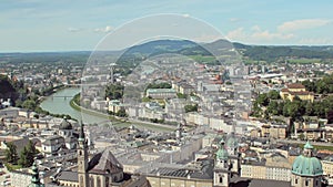 Downtown of Salzburg city in Austria, top view in sunny spring day
