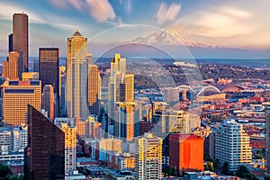 Downtown Seattle city skyline cityscape in United States