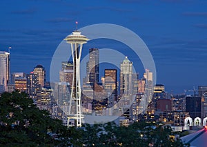 Downtown Seattle at Dusk with Long Shutter speed