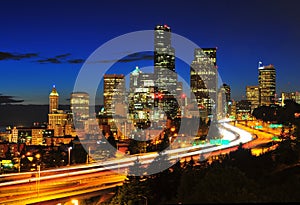 Downtown Seattle night scene