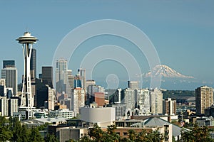 Downtown Seattle Space Needle and Mt. Rainier