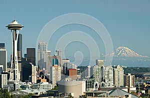 Downtown Seattle Space Needle and Mt. Rainier